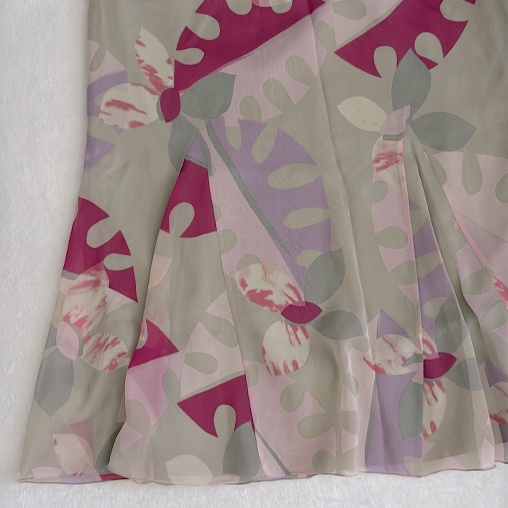 {VTG} Marella by MaxMara | 90s Silk Multicolor Abstract Floral Print Midi Skirt - Picture 13 of 15